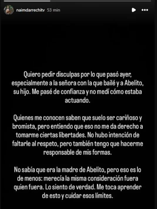 Naim Darrechi pide disculpas tras ser acusado de acosar a la mamá de El Abelito 2
