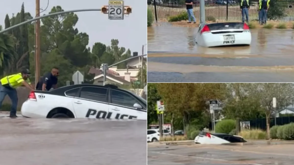 Se abre socavón en El Paso y patrulla cae dentro