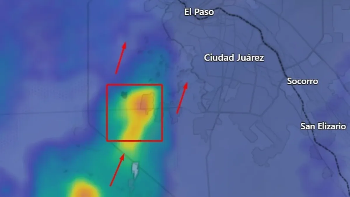 Nubes de tormenta con posible granizo sobre Ciudad Juárez