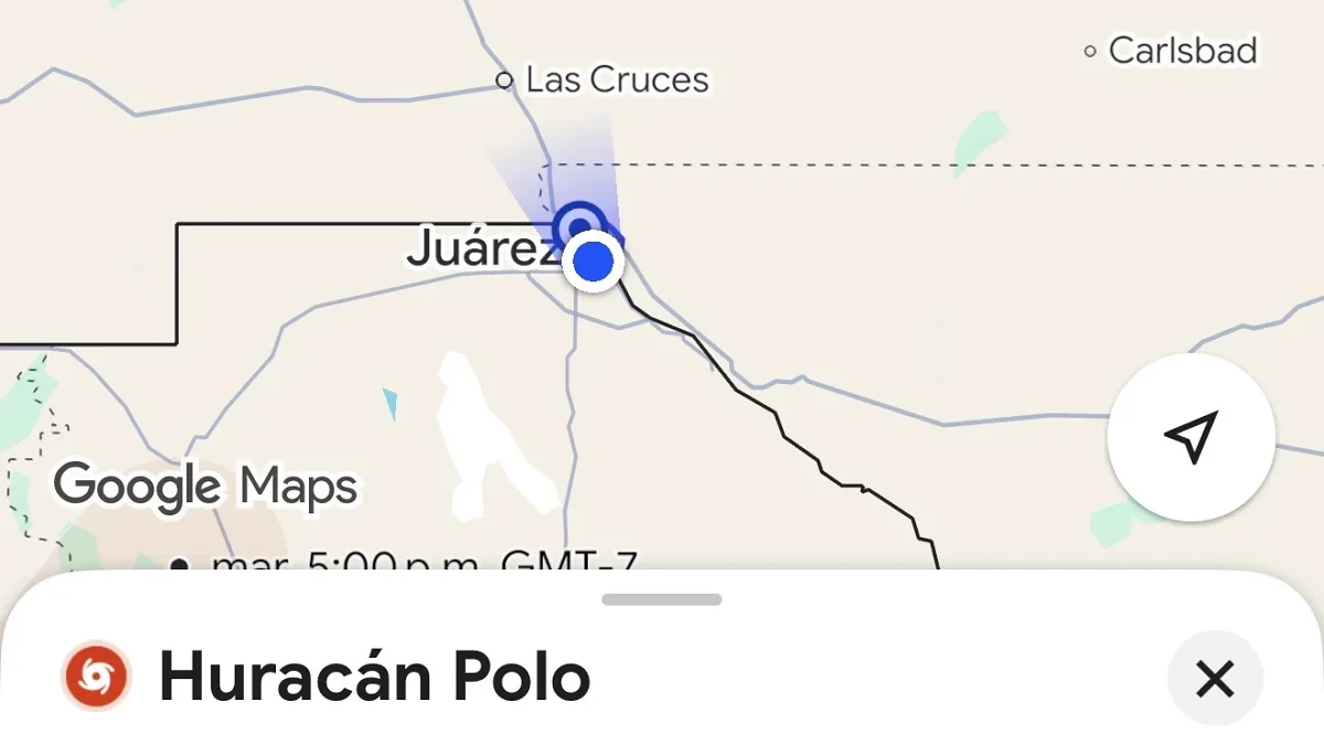 Alerta de Google Maps en Juárez por condiciones climáticas del huracán Polo