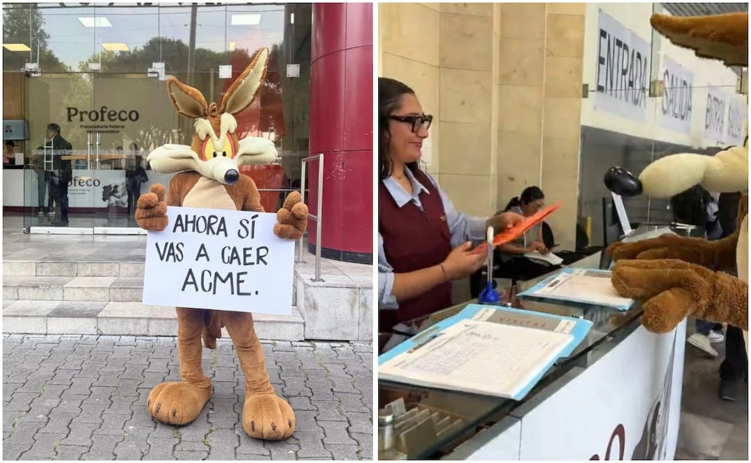 Wile E. Coyote presenta una queja contra ACME en las oficinas de Profeco