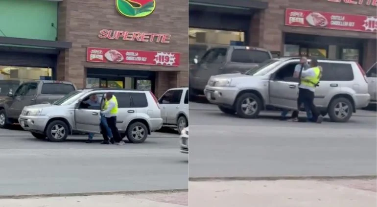 Pelea entre un parquero y un adulto mayor frente a un Superette de Ciudad Juárez