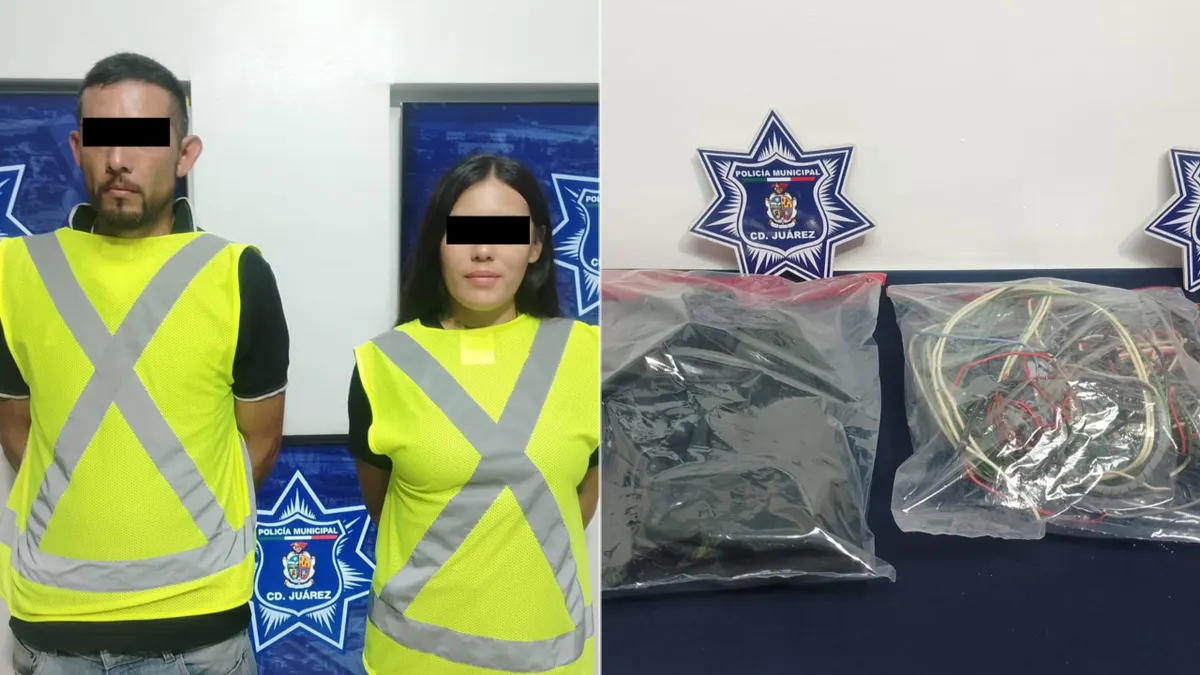 Cableado eléctrico, mochila y pinzas asegurados tras una detención en Ciudad Juárez