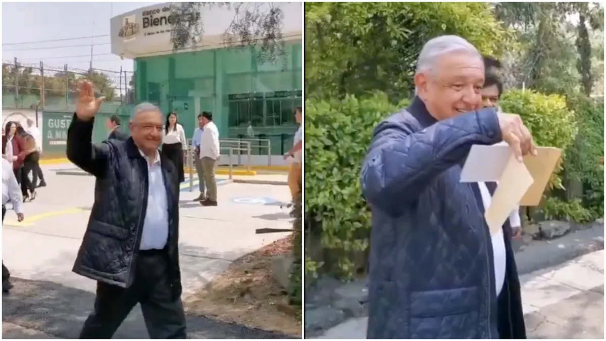 AMLO camina por Palenque rumbo al Banco del Bienestar