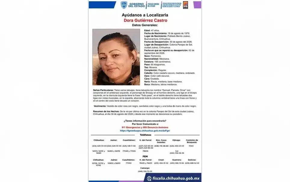Buscan a Dora Gutiérrez Castro, desaparecida en Parajes del Sol