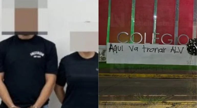 Exterior del colegio de Culiacán donde fue colocada una corona fúnebre