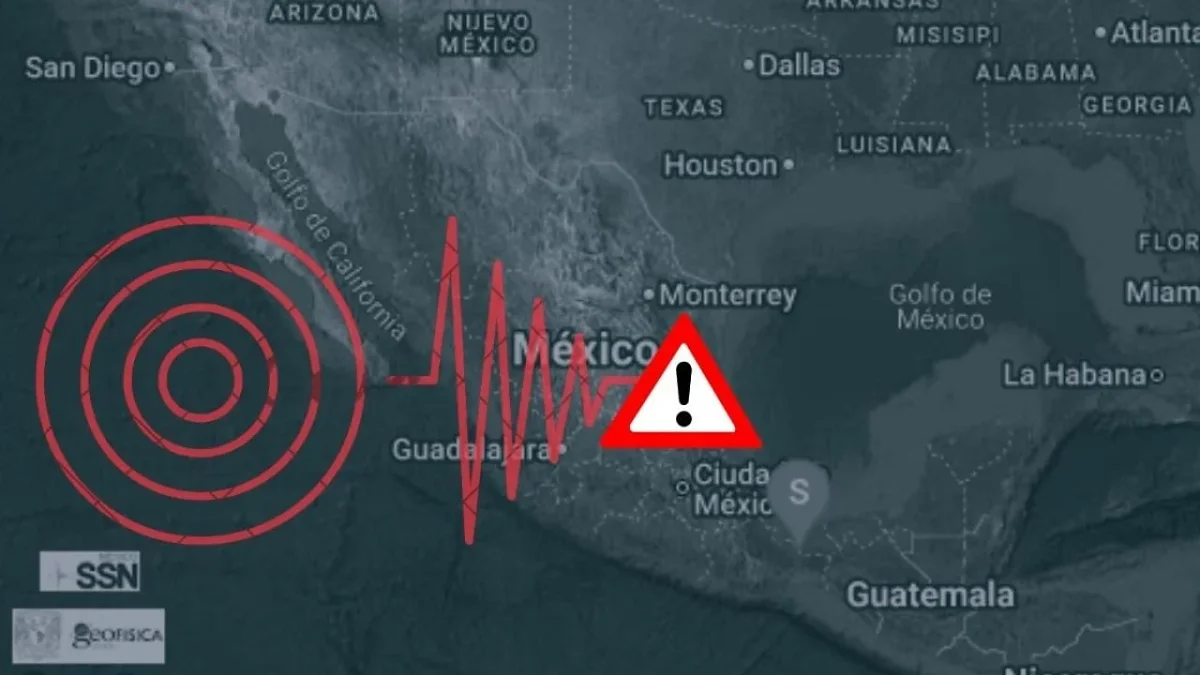 Mapa de Oaxaca con la ubicación preliminar de un sismo cerca de Unión Hidalgo