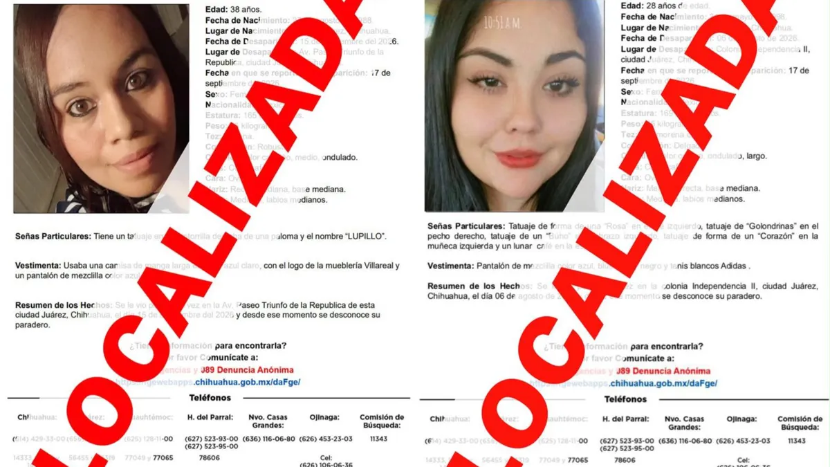 Ficha informativa sobre dos mujeres localizadas sanas en Ciudad Juárez