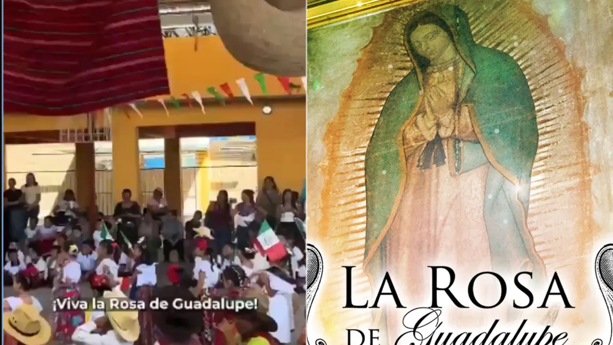 Niño vestido como Miguel Hidalgo durante una representación escolar del Grito de Independencia