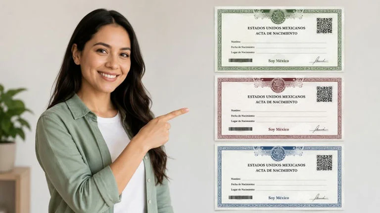 Acta de nacimiento mexicana en diferentes formatos y tonalidades