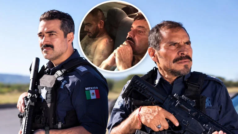 Joaquín El Chapo Guzmán y El Cholo Iván dentro de una patrulla tras su detención