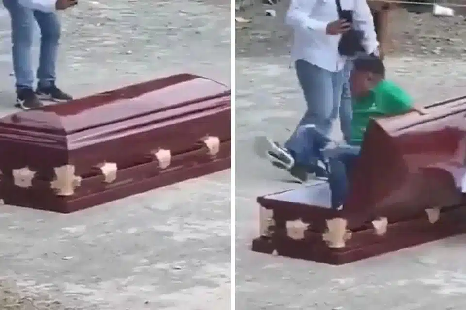 José Luis Romero Calzada El Tecmol dentro de un ataúd durante una dinámica de farmeo de aura