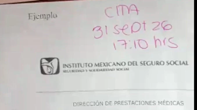 Comprobante del IMSS con una cita programada para el 31 de septiembre