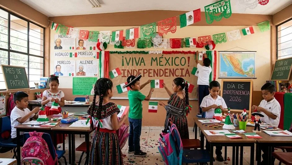 Calendario escolar con la fecha del 16 de septiembre marcada como suspensión de clases