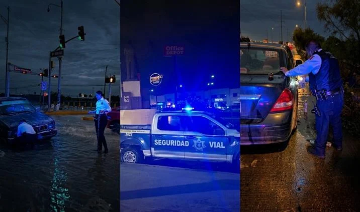 Vialidad inundada por las lluvias intensas en Ciudad Juárez