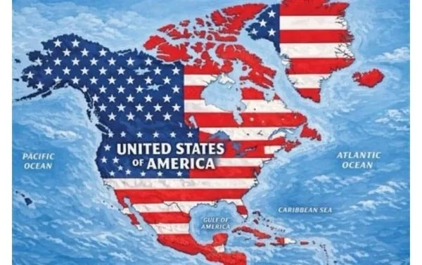 Mapa alterado compartido por Donald Trump con México y Canadá en los colores de Estados Unidos