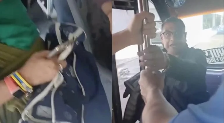 Pasajeros confrontan a hombre señalado por presunto robo en transporte público de Puebla