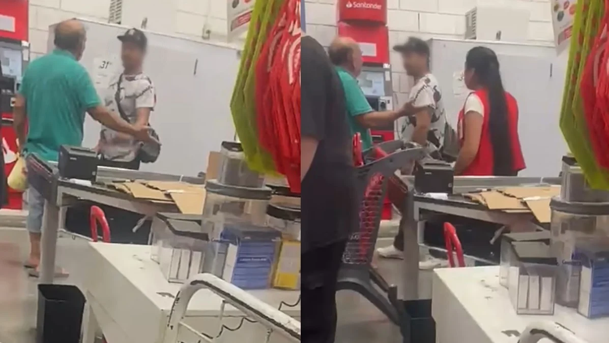 Hombre confronta a un adulto mayor dentro de un supermercado de Montemorelos