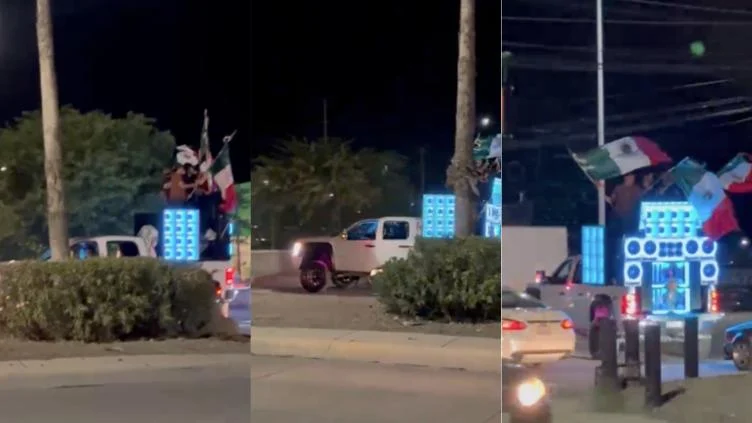 Troca tuneada con banderas mexicanas durante los festejos patrios en Chihuahua