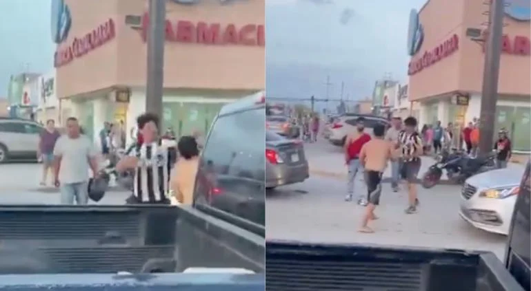 Dos hombres protagonizan una pelea afuera de una farmacia en Parajes de Oriente