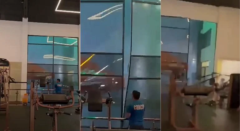 Ventana destruida en Trainer Gold durante tormenta en Ciudad Juárez