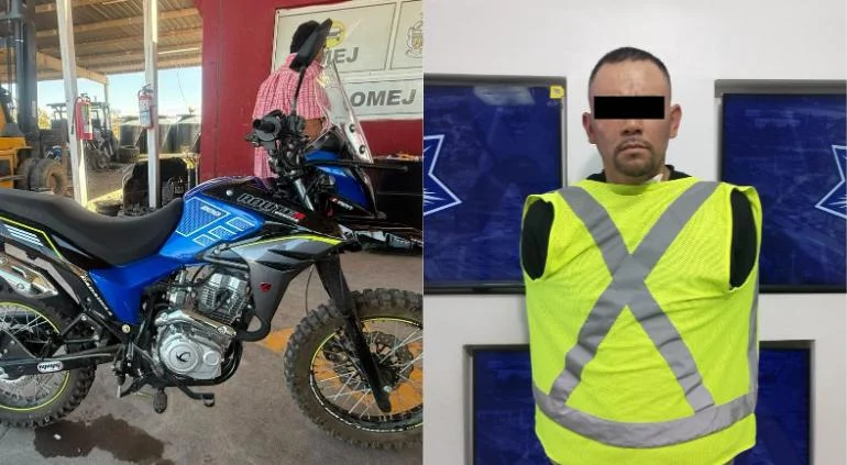 Motocicleta Carabela azul recuperada por policías municipales en Ciudad Juárez