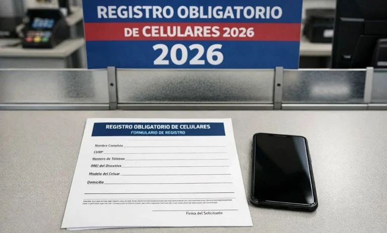 Teléfono celular con una tarjeta SIM durante el proceso de registro de líneas móviles en México