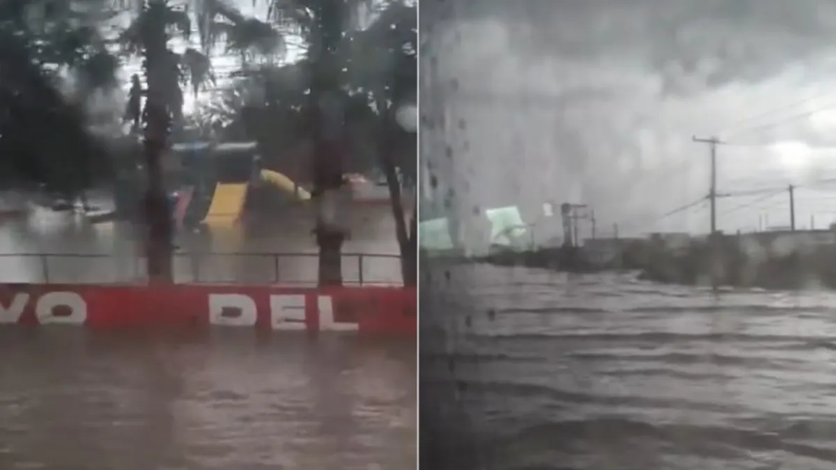 Acumulación de agua en el centro recreativo Del Camino de El Sauzal en Ciudad Juárez