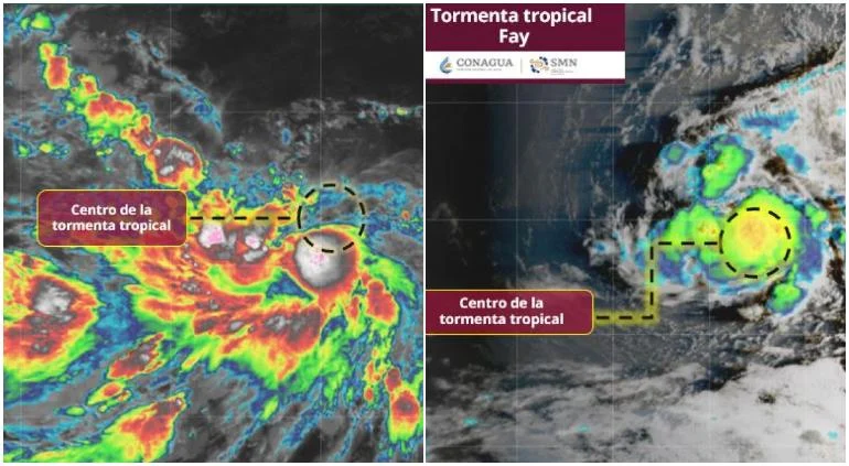 Ubicación de las tormentas tropicales Fay y Odalys lejos de México