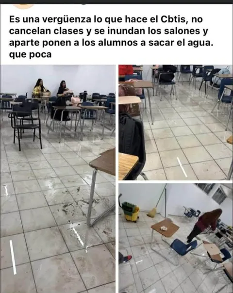 Se quejan alumnos del CBTIS 128 por ponerlos a limpiar el agua tras lluvias 3