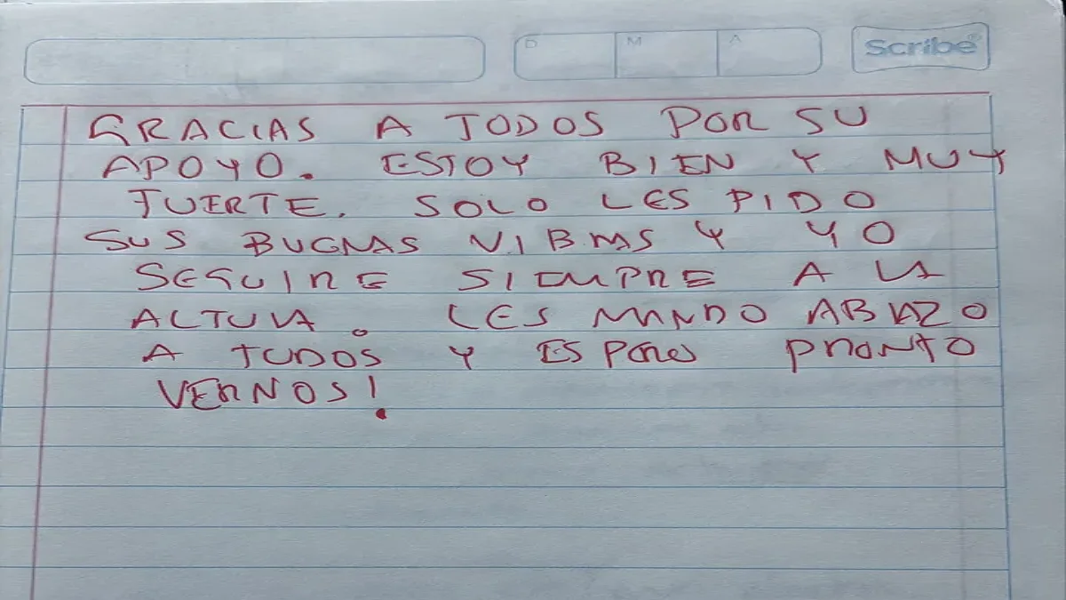 Carta manuscrita enviada por César Jáuregui desde el penal del Altiplano