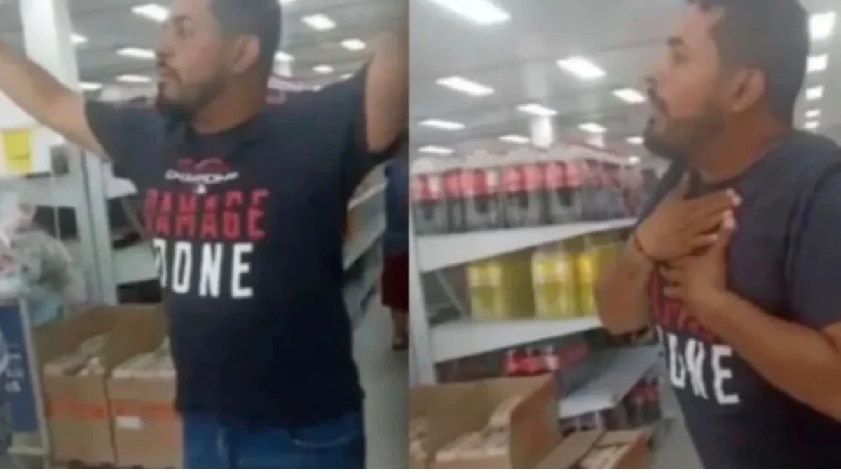 Hombre habla frente a clientes de un supermercado sobre una supuesta infidelidad