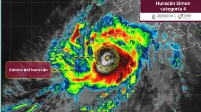 Trayectoria prevista del huracán Simon frente a las costas de Colima, Michoacán y Jalisco