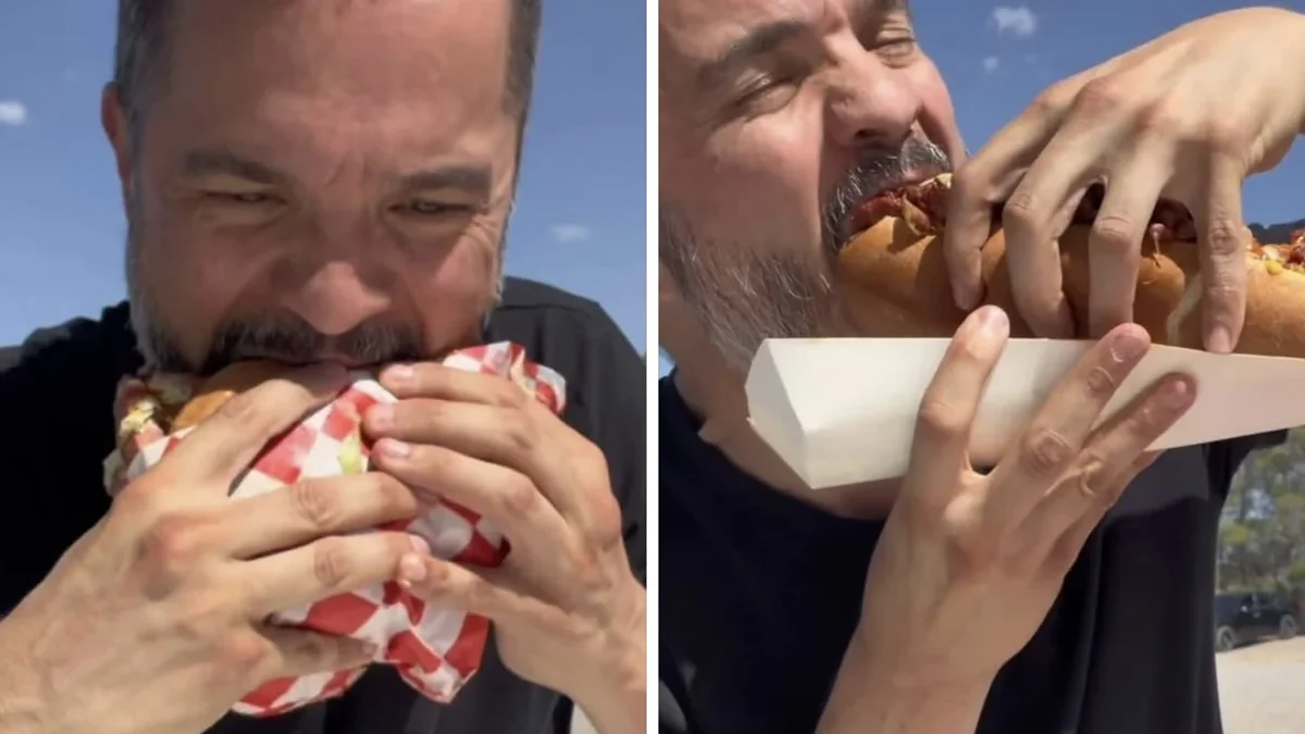 Kuno Becker promocionando hamburguesas y hot dogs en El Paso