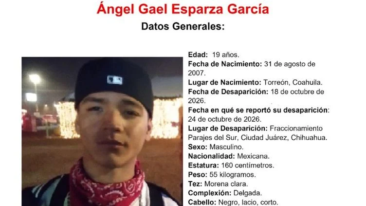 Ficha de búsqueda de Ángel Gael Esparza García desaparecido en Ciudad Juárez