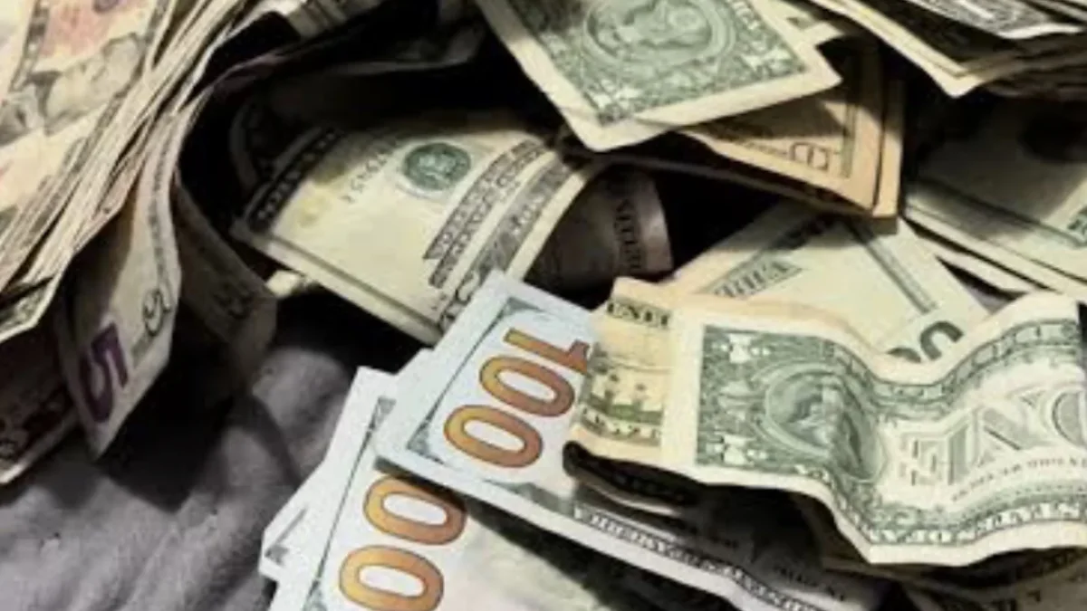 Billetes de dólar y pesos mexicanos junto a una cotización de 18.95 pesos