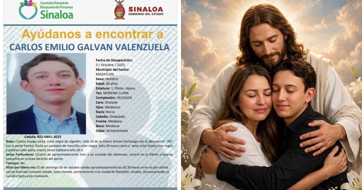Ficha de búsqueda de Carlos Emilio Galván Valenzuela, desaparecido en Mazatlán