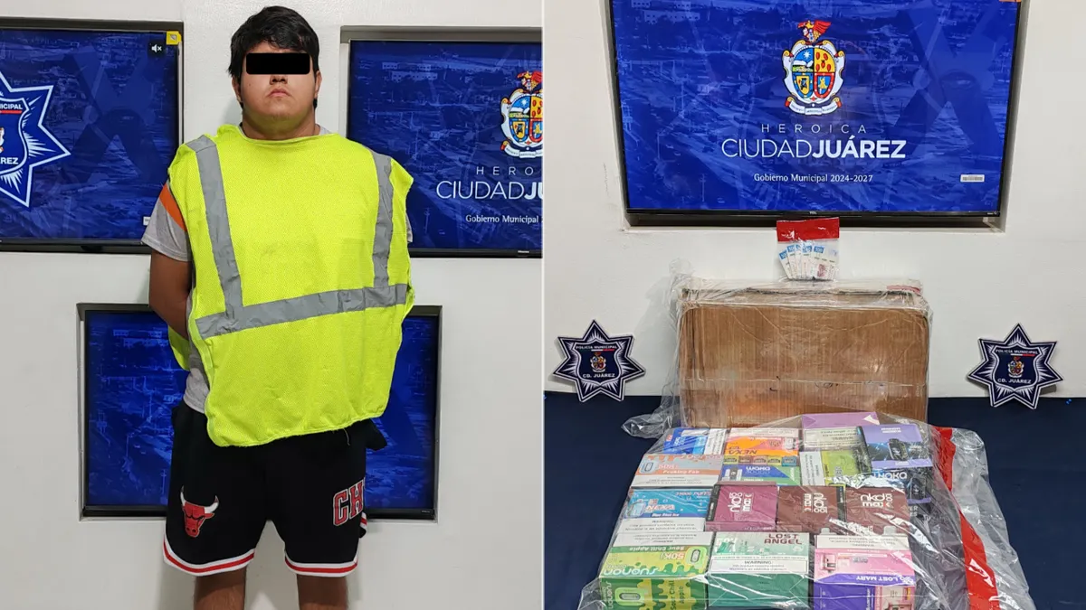 Vapeadores asegurados por policías municipales en Fuentes del Valle, Ciudad Juárez
