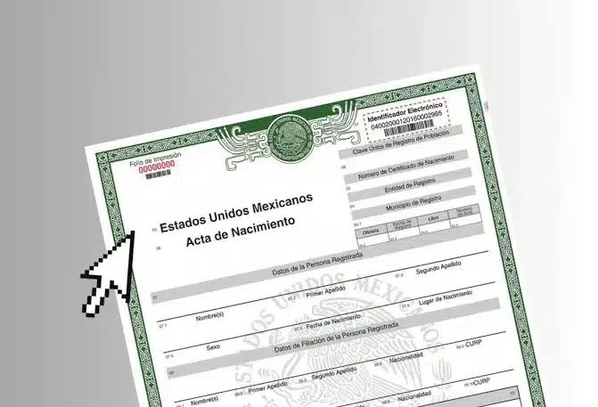 Descarga digital de un acta de nacimiento en formato PDF desde una computadora