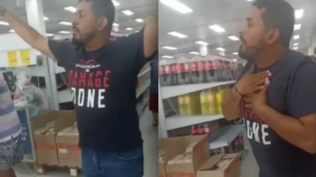 Hombre habla frente a las cajas de un supermercado para acusar de infidelidad a su esposa