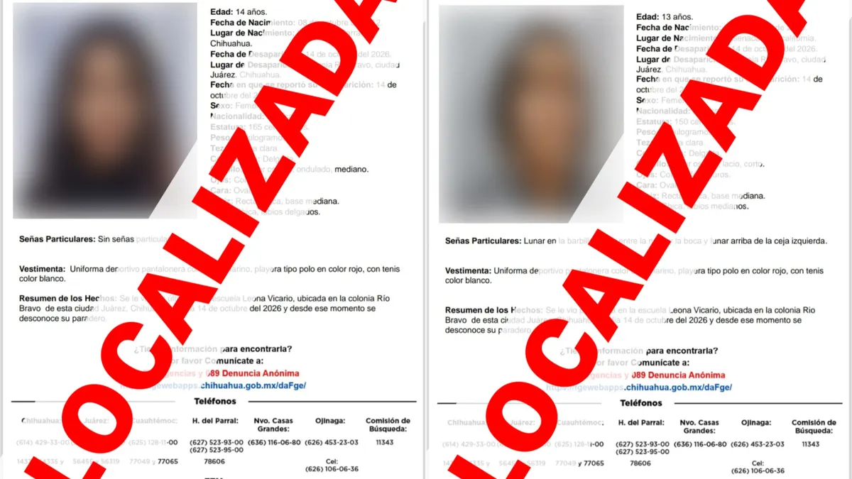 Localizan sanas a dos adolescentes reportadas como ausentes en Ciudad Juárez