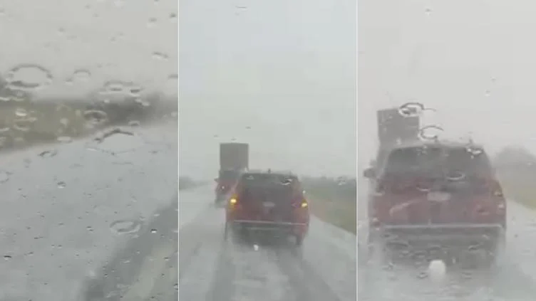 Granizada en el kilómetro 115 de la carretera a Ciudad Juárez
