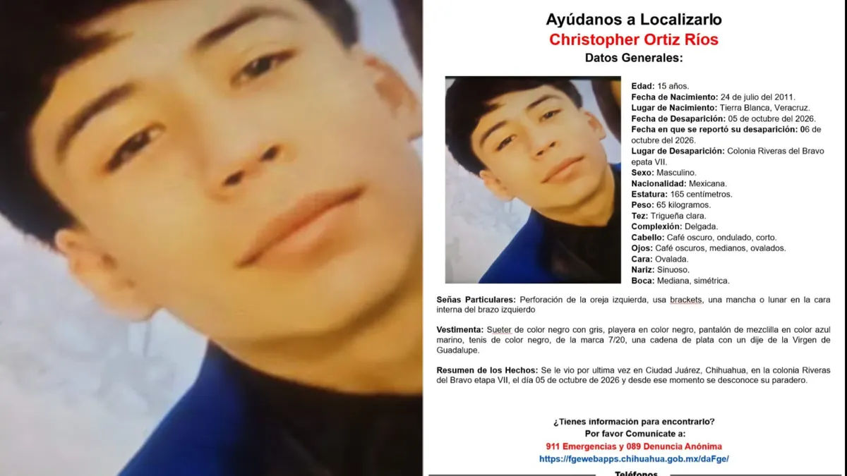 Ficha de búsqueda de Christopher Ortiz Rios en Ciudad Juárez