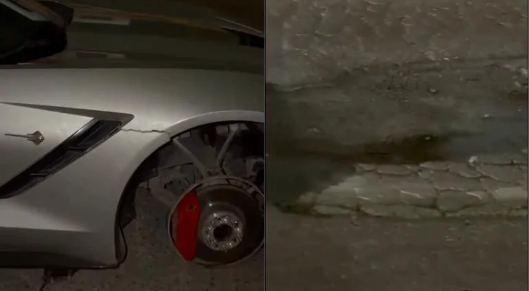 Bache en una vialidad de Ciudad Juárez tras las lluvias