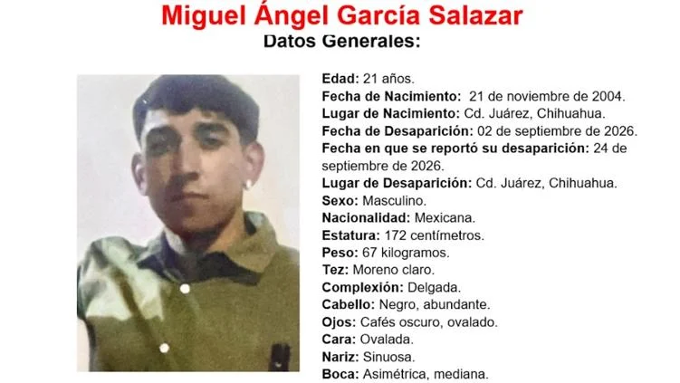 Miguel Ángel García Salazar, joven de 21 años buscado en Ciudad Juárez
