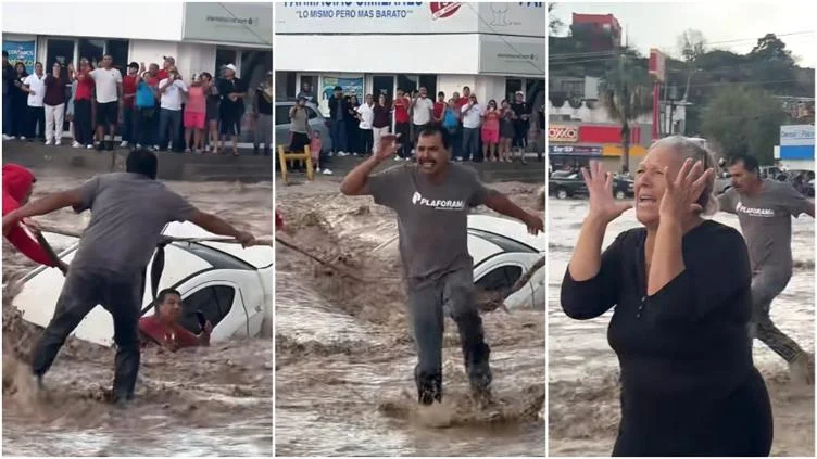 Cadena humana intenta rescatar a conductor arrastrado por la corriente en Ciudad Juárez