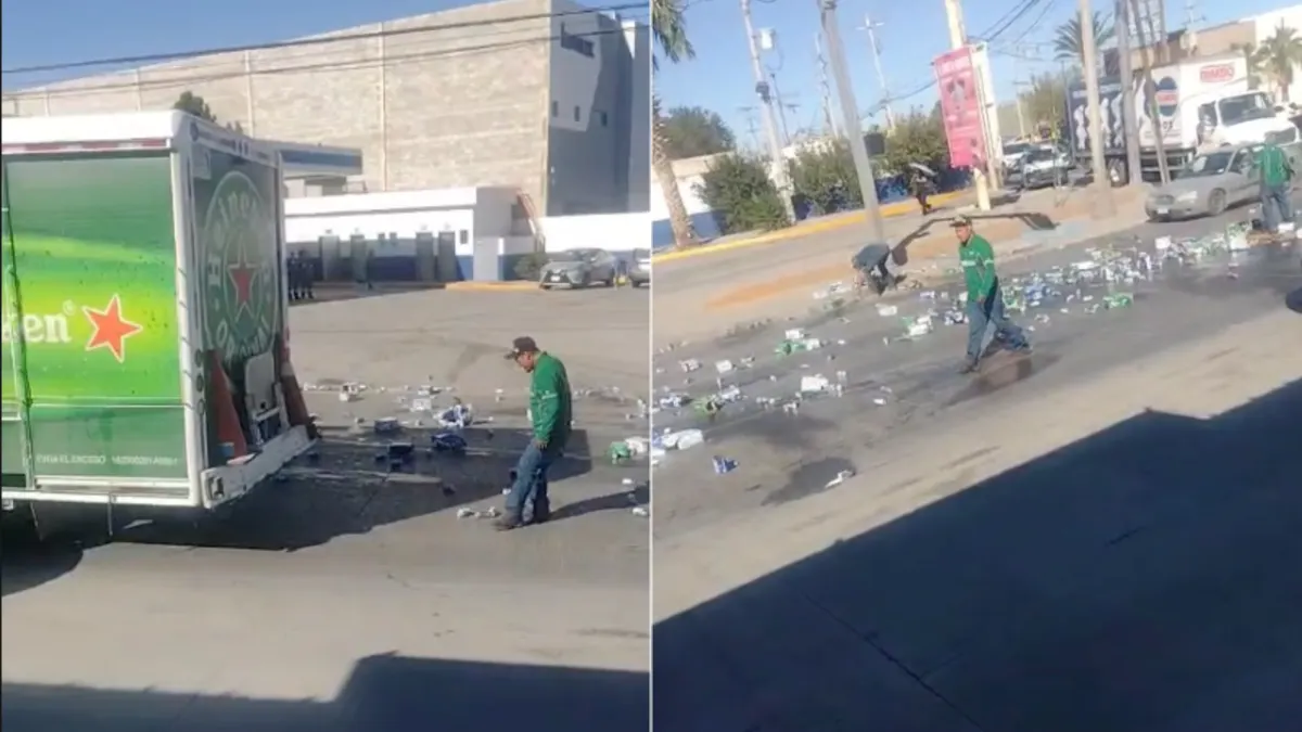 Derrame de charolas y latas de cerveza en la avenida Tecnológico de Ciudad Juárez