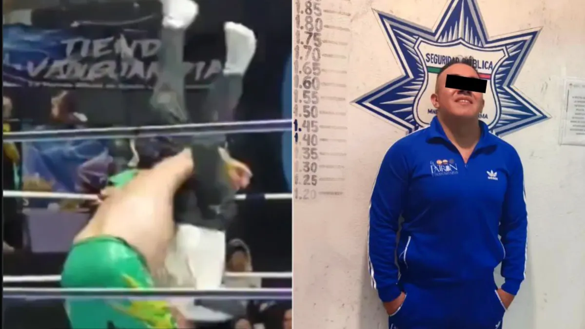 Réferi El Búho durante una función de lucha libre en Hidalgo