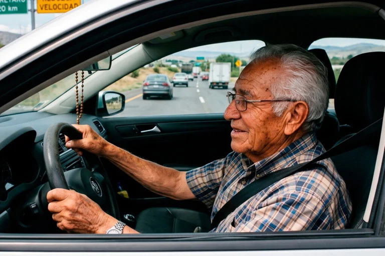Persona adulta conduciendo un automóvil en México