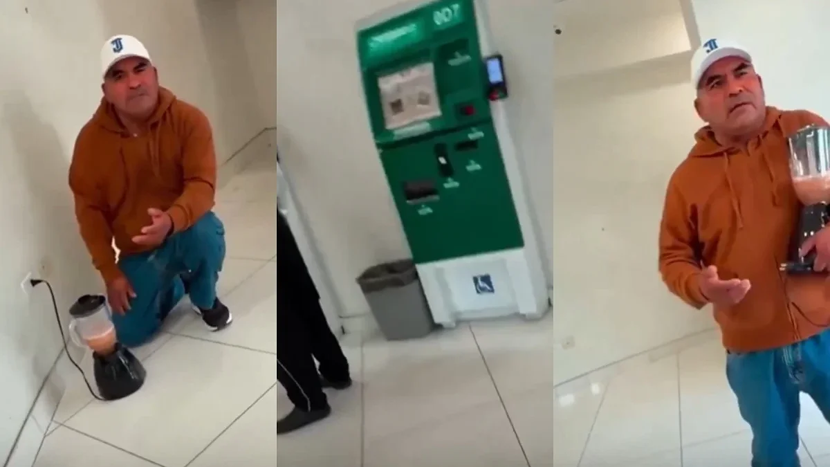 Hombre protesta con una licuadora en oficinas de la CFE en La Paz